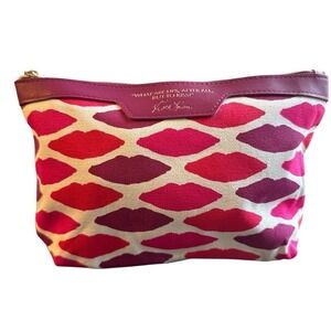 Estee Lauder Cosmetic Bag Womens Small Pink Red Lip Print Excellent Canvas Pouch